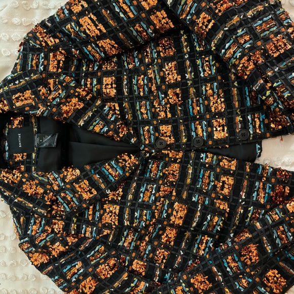 Smythe Metallic Tweed Multicolor Notch Collar Cropped Boxy Jacket Size - Picture 7 of 8